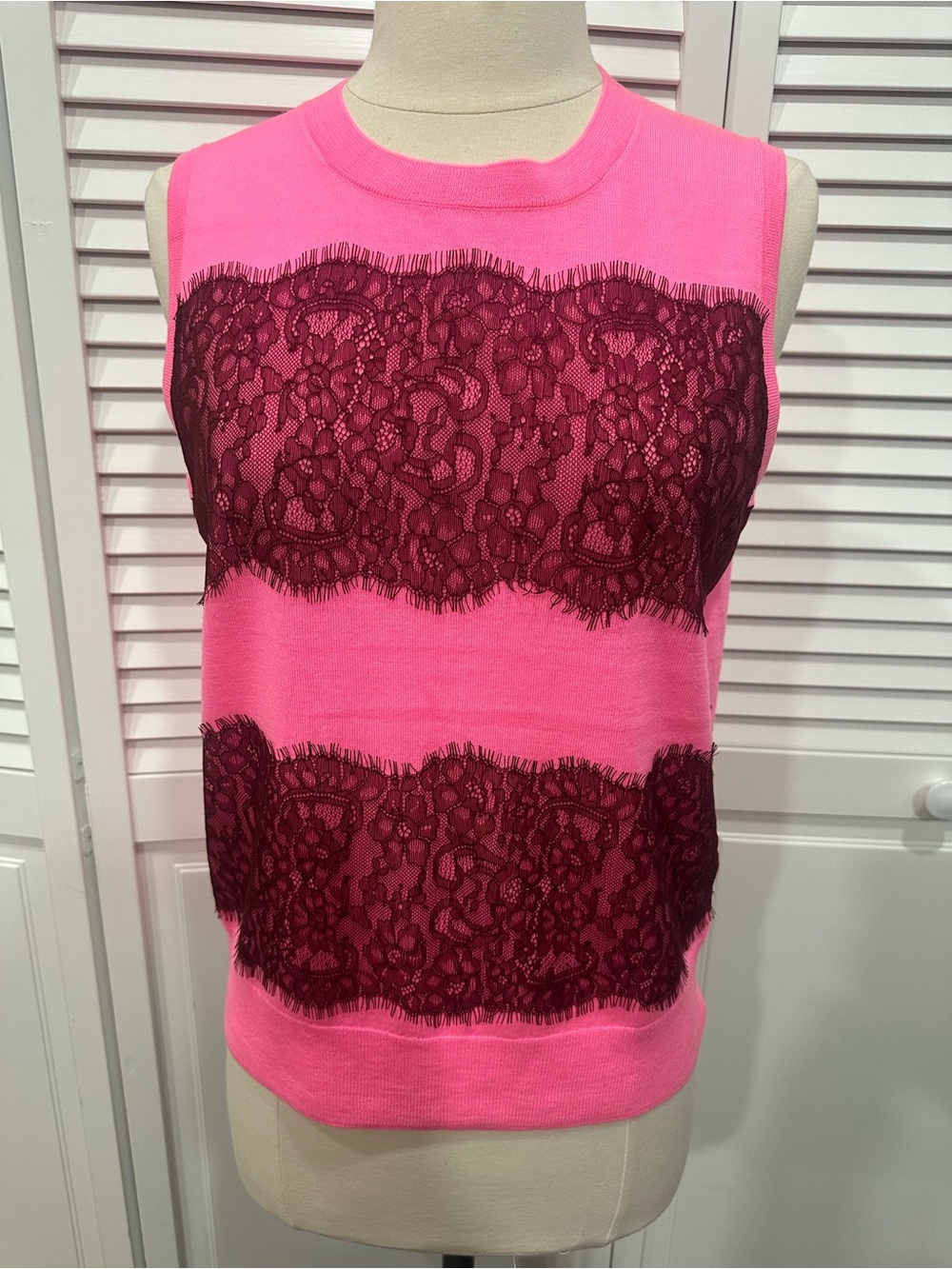 J.CREW MSRP $69 Pink Maroon Lace Soft Merino Wool Sweater Vest Top Size M